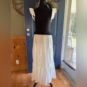 By The River Black & White Vest Maxi Dress with decorative sleeves Size M NWT